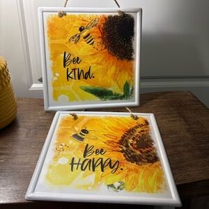 Bee Kind & Bee Happy Sunflower Wall Plaques - Yellow